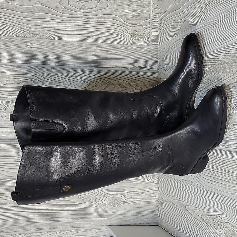Sam Edelman Penny Black Leather Riding Boots,Athletic Fit Style Tall Black Boots